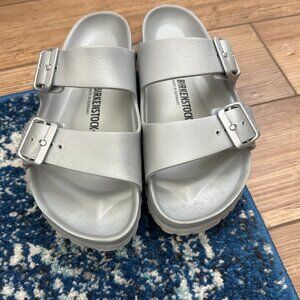 Birkenstock Arizona Essentials EVA Slide Sandal Metallic Silver - Women's 37